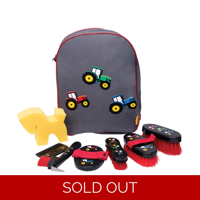 product Image for Tractor Collection Complete Grooming Kit Rucksack by Little Knight - Charcoal Grey/Red - One Size